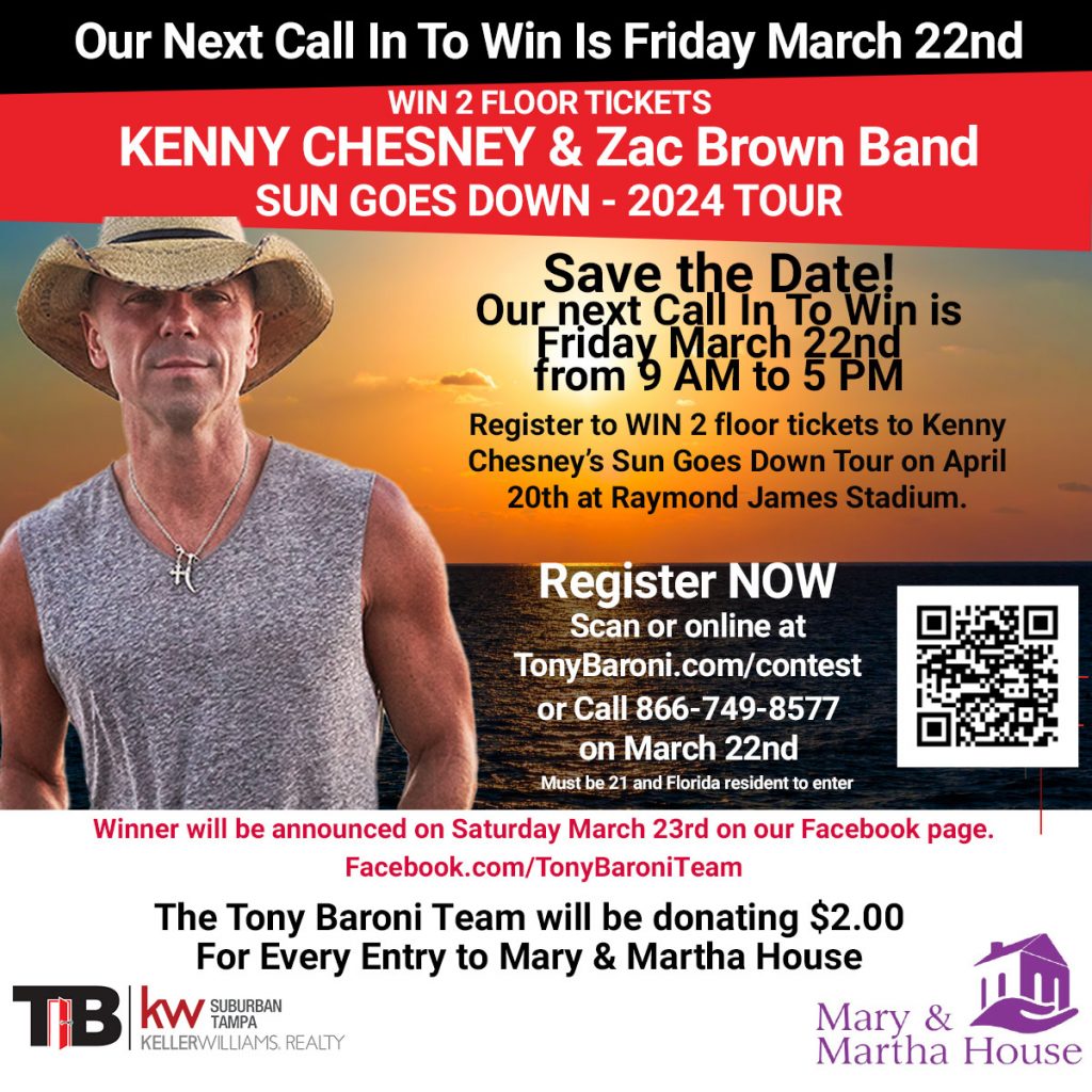 Win 2 Floor Tickets to Kenny Chesney's Sun Goes Down Tour in Tampa